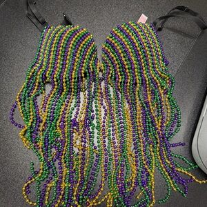 Mardi Gras Beaded Bikini Top - Purple Green Gold